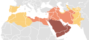 Map of the Middle East and the Mediterranean, showing the expansion of the Muslim empire