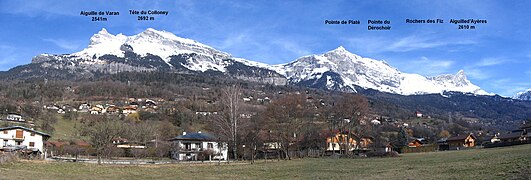 Vue du massif du Faucigny, du plateau d'Assy et de la chaîne des Fiz, depuis Passy.