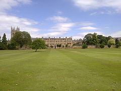 Merton viewed from across the Christ Church Meadow to the south