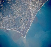 Satellietbeeld van Kaap Fear, Noord-Carolina.