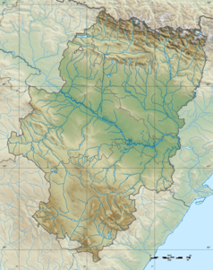 Mapa konturowa Aragonii, blisko górnej krawiędzi znajduje się czarny trójkącik z opisem „Picos de Aspe”