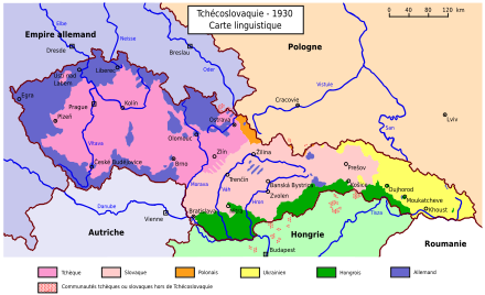 Carte linguistique de la Tchécoslovaquie en 1930.