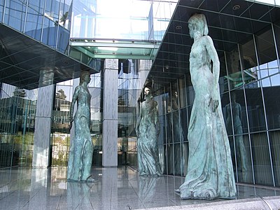 Postmodern caryatids of the Supreme Court of Poland, Warsaw, by Marek Budzynski and Zbigniew Badowski, 1996-1999