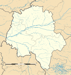 Mapa konturowa Indre i Loara, blisko centrum u góry znajduje się punkt z opisem „La Ville-aux-Dames”