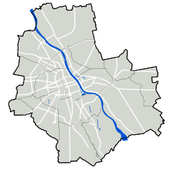 Mapa konturowa Warszawy, w centrum znajduje się punkt z opisem „Wyższa Szkoła Pedagogiczna Związku Nauczycielstwa Polskiego z siedzibą w Warszawie”