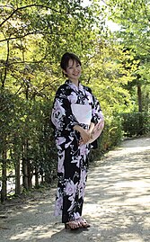 A Japanese woman wearing a yukata