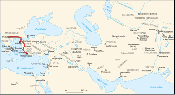 Carte de l'Itinéraire d'Alexandros au cours des années 332 et 331