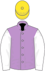 Mauve, white sleeves, yellow cap