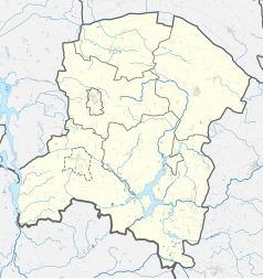 Mapa konturowa powiatu radziejowskiego, po prawej nieco u góry znajduje się punkt z opisem „Osięciny”