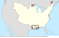 Map of the change to the international disputes involving the United States in central North America on December 10, 1810