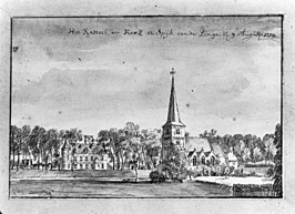 Het kasteel en de kerk, door Jan de Beijer (1750)