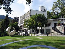 Hotel on Monte Verità, designed by architect Emil Fahrenkamp in 1927; built in Bauhaus style in 1928 Fahrenkamp furnished it with part of his East-Asian art collection. In 2008 the hotel was renovated.