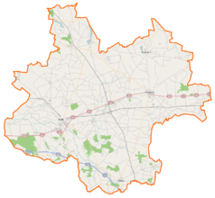 Mapa konturowa powiatu kolskiego, po prawej znajduje się punkt z opisem „Wólka Czepowa”