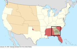 Map of the change to the United States in central North America on January 19, 1861