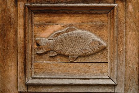 Detail from the entrance door: carved common carp