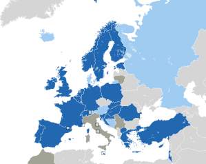 A coloured map of the countries of Europe