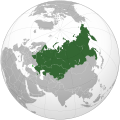 An orthographic projection of the world highlighting the 5 member countries (Armenia, Belarus, Kazakhstan, Kyrgyzstan, Russia) in green