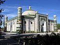 Mausolée d'Abakh Khoja, 1600-1640. Décor enveloppant de faïence, sgraffite dans l'iwan. Minarets courbes. Kachgar, Xinjiang.