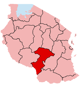Harta regiunii Iringa în cadrul Tanzaniei