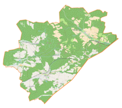 Mapa konturowa gminy Horyniec-Zdrój, blisko centrum po lewej na dole znajduje się punkt z opisem „Horyniec-Zdrój”