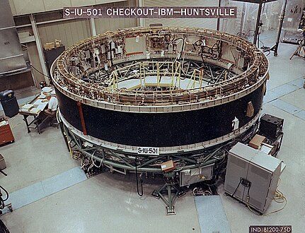 Tests de vérification de l'IU no 501 dans les locaux d'IBM à Huntsville, dans l'Alabama. Cette IU vola lors de la mission Apollo 4[16],[17]