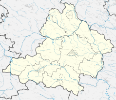 Mapa konturowa powiatu jędrzejowskiego, na dole po prawej znajduje się punkt z opisem „Mierzwin”