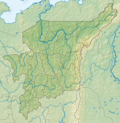 Mapa konturowa Komi, blisko centrum po prawej na dole znajduje się punkt z opisem „Peczorsko-Iłycki Rezerwat Biosfery”