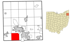 Location of Lordstown in Trumbull County within the state of Ohio