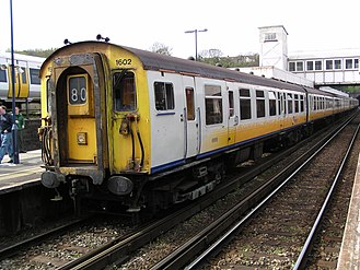 Class 411 4CEP no. 1602, at Dover Priory on 27 April 2003. This was the only 4 CEP unit to be painted in the Connex South Eastern livery, after it suffered damage in a collision in 1999, and had to be repaired at Eastleigh works. This unit lasted in operation until 2004, and has since been scrapped.