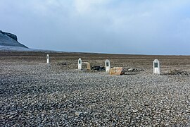 (L-R) Three graves from the lost 1845 Franklin Expedition, and a fourth from a later Franklin search expedition.