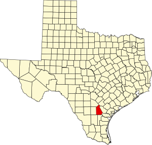 Map of Texas highlighting Live Oak County