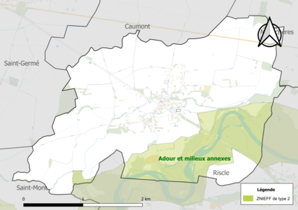 Carte de la ZNIEFF de type 2 sur la commune.