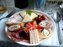 Various hors d'oeuvres at a banquet of Romanian cuisine