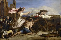 The Defence of Saragossa by David Wilkie, 1828. Agustina, maid of Aragón, fires a gun on the French invaders