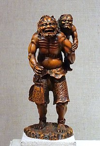 Okimono depicting Raijin and son. Meiji period, 1868-1912.