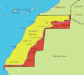 Image 11Status quo in Western Sahara since 1991 cease-fire: most under Moroccan control (Southern Provinces), with inner Polisario-controlled areas forming the Sahrawi Arab Republic. (from History of Morocco)