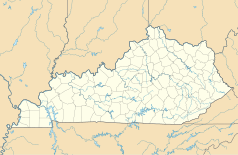 Mapa konturowa Kentucky, blisko centrum u góry znajduje się punkt z opisem „Moorland”