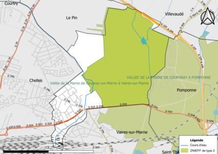 Carte des ZNIEFF de type 2 de la commune.