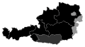 States in which the ÖVP is involved in the state government as a head coalition partner (black), as a small coalition partner (dark grey) and in which the ÖVP is represented in the state parliament as an opposition party (light grey)