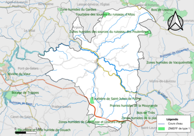 Carte des ZNIEFF de type 1 de la commune.