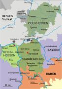 Upper Hesse (top right) as one of the provinces of the People's State of Hesse in 1930.