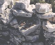 Hohokam pottery sherds (The small brown ones) found in the ruins on top of Indian Mesa.