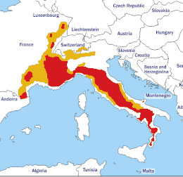 Utbredelseskart for Italiensk ulv