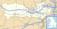 Mapa konturowa Berkshire, blisko centrum u góry znajduje się punkt z opisem „Tilehurst”