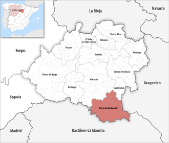 Die Lage der Comarca Tierra de Medinaceli in der Provinz Soria