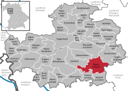 Läget för Markt Erlbach i Landkreis Neustadt an der Aisch-Bad Windsheim