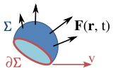 Illustration of a vector field, called F, over a surface, called '"`UNIQ--postMath-00000001-QINU`"'.