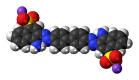 Space-filling model of the component ions of congo red