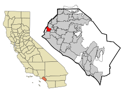 Location of Los Alamitos within Orange County, California.