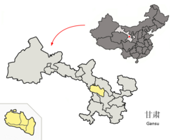 甘粛省中の蘭州市の位置